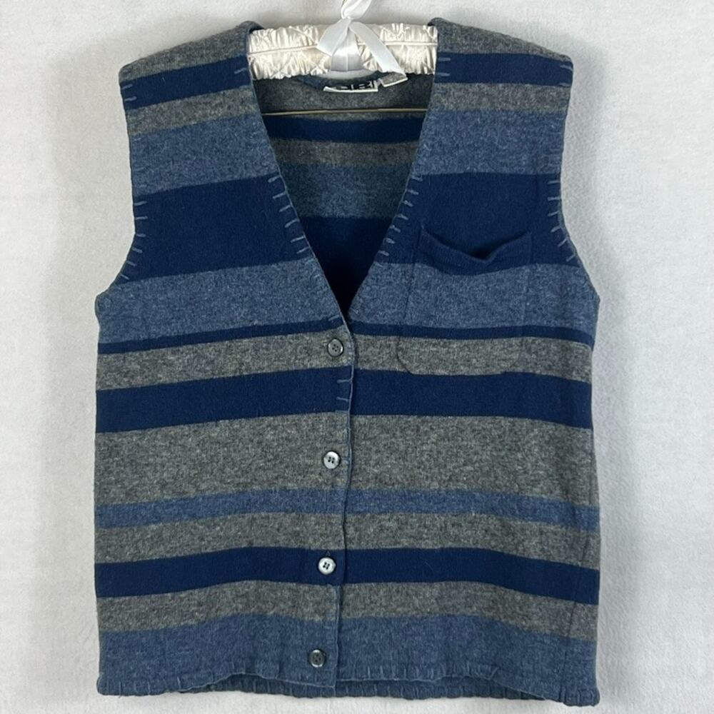 Vtg BP. Nordstrom Sweater Vest Women's Size XL Blue and Gray Striped Lambswool